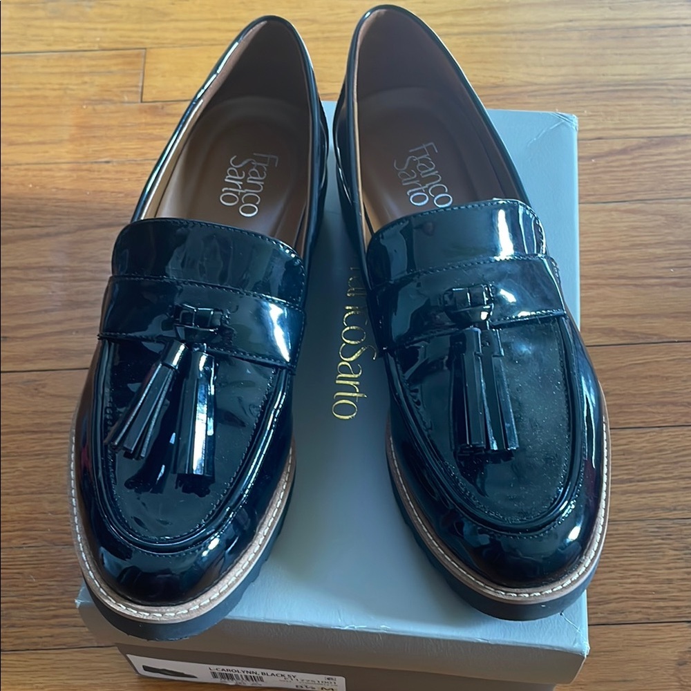Franco Sarto Black Patent Leather Loafers